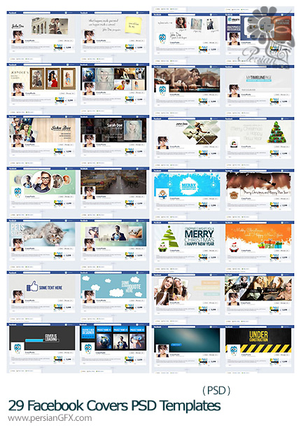دانلود مجموعه تصاویر لایه باز کاور فیسبوک در طرح های متنوع - 29 Facebook Covers PSD Templates