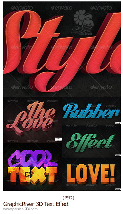 دانلود تصاویر لایه باز افکت های سه بعدی متن از گرافیک ریور - GraphicRiver 3D Text Effect