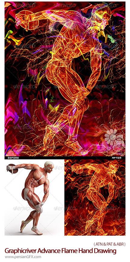 دانلود اکشن ایجاد افکت شعله های دستی آتش بر روی تصاویر از گرافیک ریور - Graphicriver Advance Flame Hand Drawing