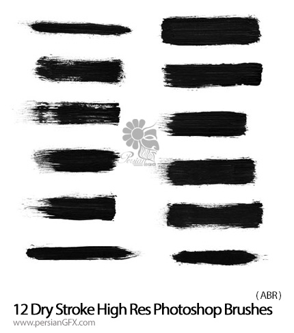 دانلود براش رد به جا مانده قلم های متنوع رنگ - 12 Dry Stroke High Res Photoshop Brushes