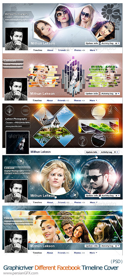 دانلود تصاویر لایه باز قالب آماده کاور فیسبوک از گرافیک ریور - Graphicriver 5 Different Facebook Timeline Cover Bundle