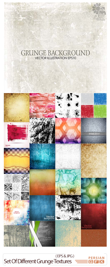دانلود تصاویر وکتور تکسچر پس زمینه های متنوع گرانج - Set Of Different Grunge Textures