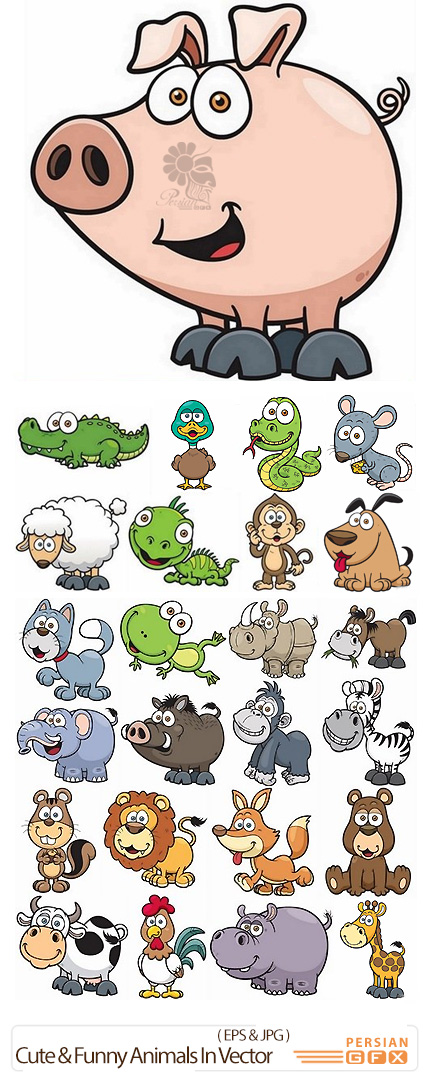 دانلود تصاویر وکتور حیوانات کارتونی بامزه و خنده دار - Cute And Funny Animals In Vector From Stock
