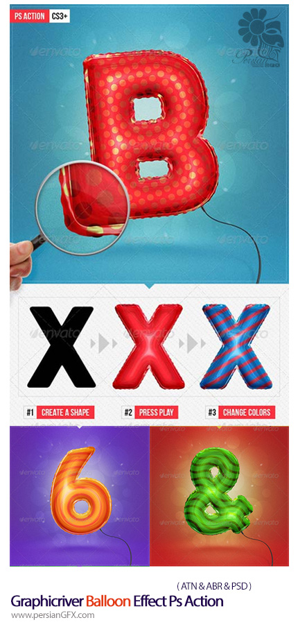 دانلود اکشن فتوشاپ ایجاد افکت بادکنک بر روی متن از گرافیک ریور - Graphicriver Balloon Effect Ps Action