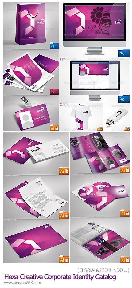 دانلود قالب های آماده لایه باز و وکتور و ایندیزاین ست اداری از گرافیک ریور - GraphicRiver Hexa Creative Corporate Identity Catalog