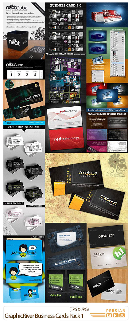 دانلود مجموعه تصاویر لایه باز کارت ویزیت های فانتزی از گرافیک ریور - GraphicRiver Business Cards Pack 1