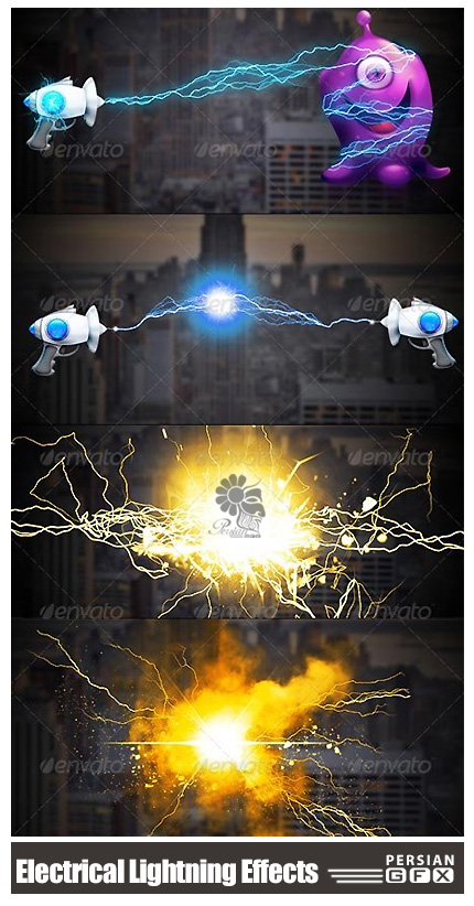 دانلود کلیپ آرت تصاویر لایه باز افکت نورهای الکتریکی، صائقه از گرافیک ریور - Graphicriver Electrical Lightning Effects Collection