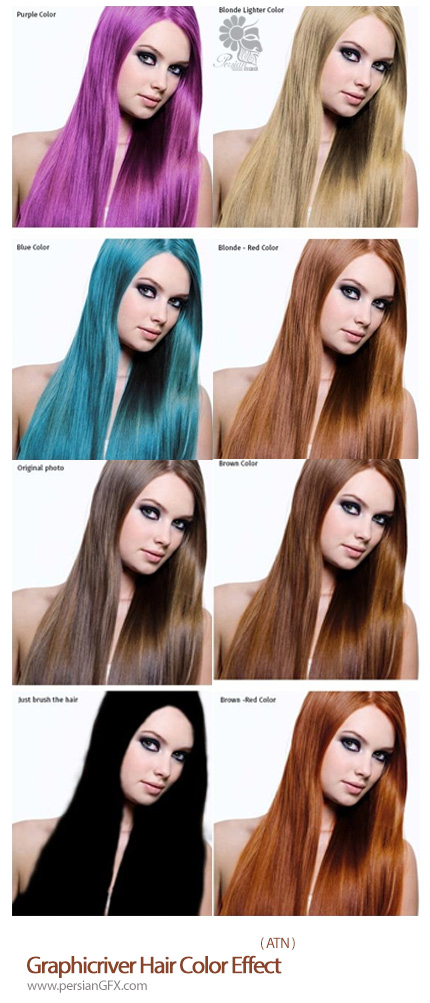 دانلود اکشن فتوشاپ افکت تغییر رنگ مو از گرافیک ریور - Graphicriver Hair Color Effect