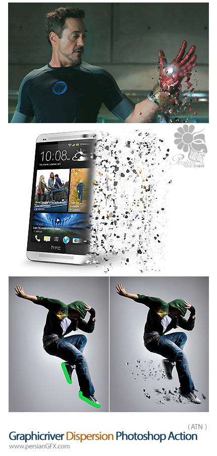  دانلود اکشن ایجاد افکت پراندگی ذرات ریز عکس از گرافیک ریور - Graphicriver Dispersion Photoshop Effect Action