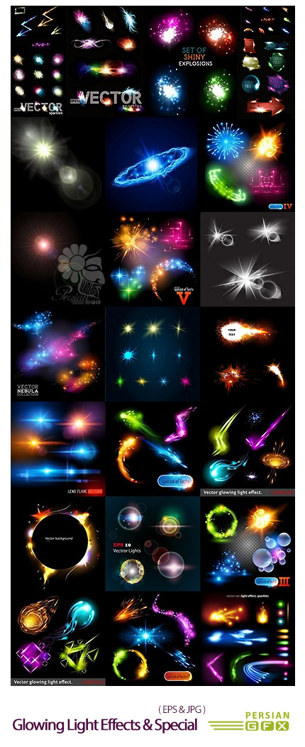 دانلود تصاویر وکتور افکت های نورانی متنوع - Glowing Light Effects And Special Effects