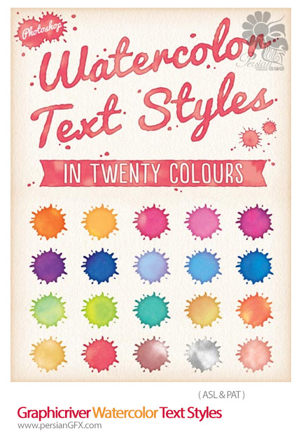 دانلود استایل و پترن فتوشاپ با افکت آبرنگی از گرافیک ریور - Graphicriver Watercolor Text Styles