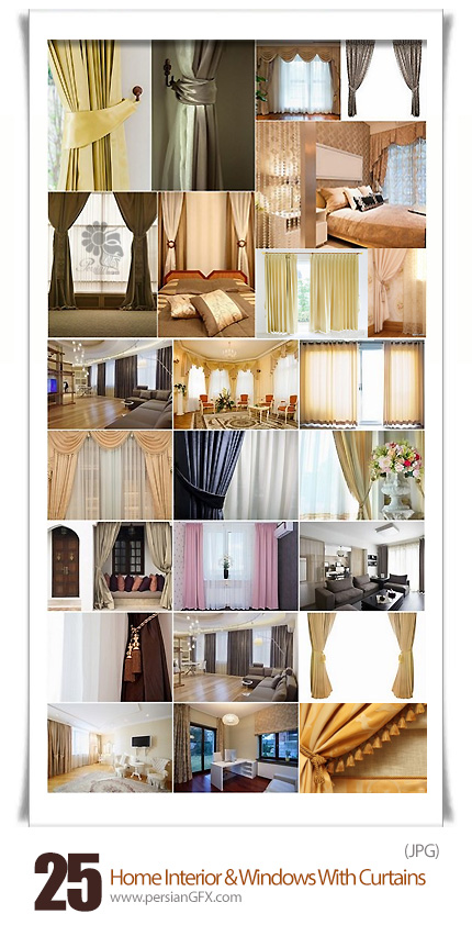 دانلود تصاویر با کیفیت طراحی داخلی خانه و پنجره با پرده - Home Interior And Windows With Curtains Stock Images