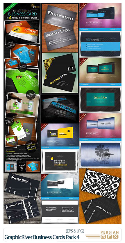 دانلود مجموعه تصاویر لایه باز کارت ویزیت های فانتزی از گرافیک ریور - GraphicRiver Business Cards Pack 4