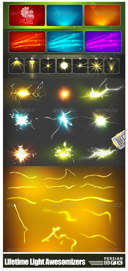 دانلود تصاویر لایه باز افکت های نورانی متنوع از گرافیک ریور - GraphicRiver Lifetime Light Awesomizers