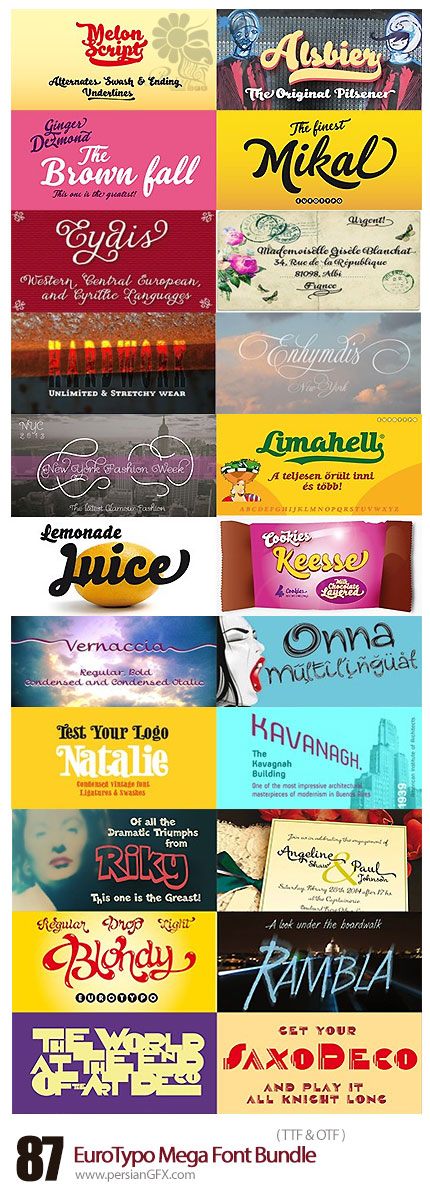 دانلود مجموعه فونت های لاتین متنوع - EuroTypo Mega Font Bundle
