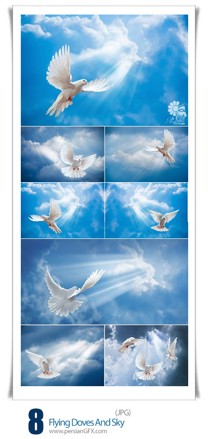 دانلود تصاویر با کیفیت پرواز کبوترها و آسمان - Stock Photo Flying Doves And Sky