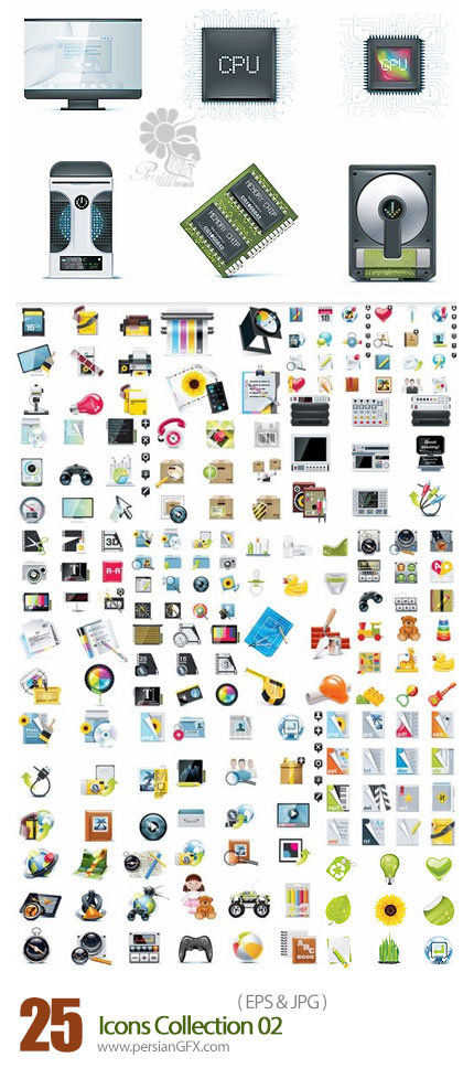 دانلود مجموعه تصاویر وکتور آیکون های متنوع - Icons Collection 02