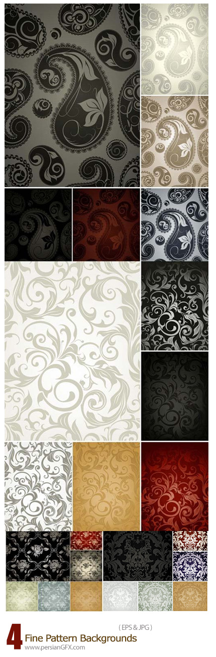 دانلود تصاویر وکتور پس زمینه با پترن گلدار - Fine Pattern Backgrounds
