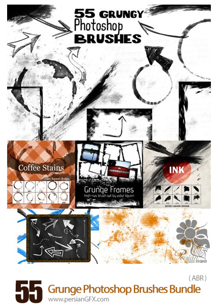 دانلود 55 براش فتوشاپ گرانج - 55 Grunge Photoshop Brushes Bundle