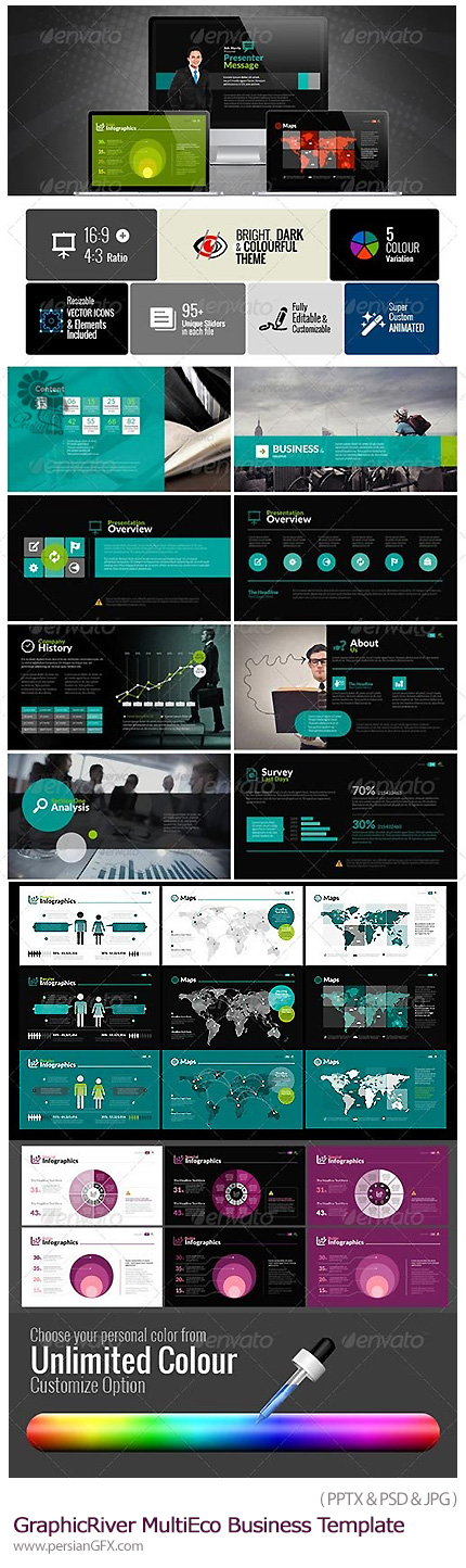 دانلود مجموعه قالب های آماده تجاری پاورپوینت از گرافیک ریور - GraphicRiver MultiEco Business Template