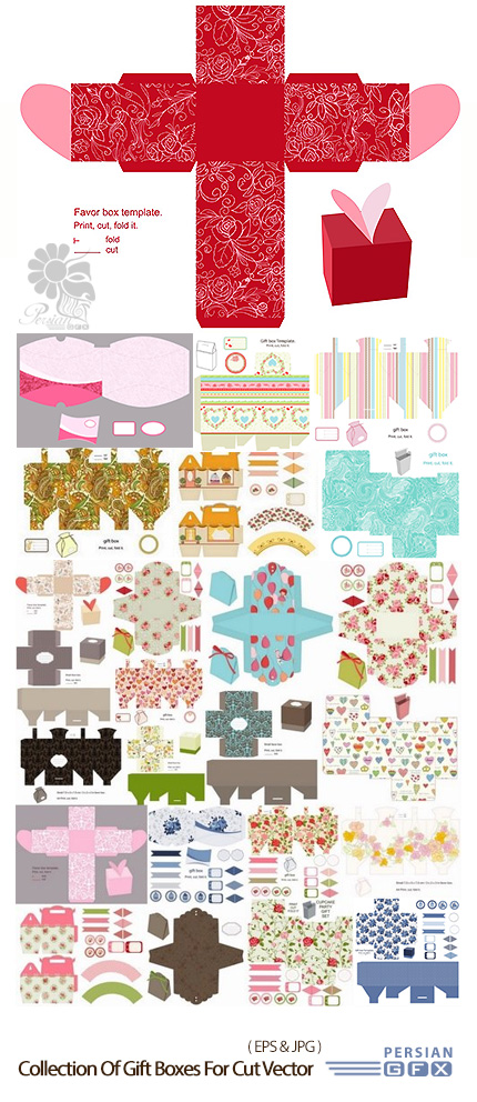 دانلود تصاویر وکتور قالب های آماده برش جعبه کادویی - Collection Of Gift Boxes For Cut Vector Image