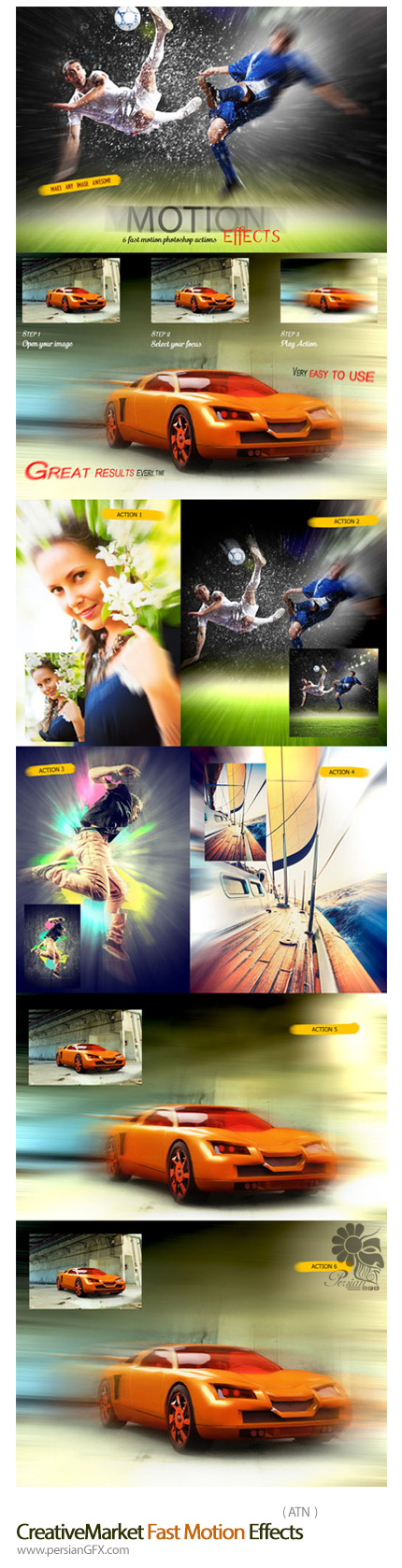دانلود اکشن فتوشاپ ایجاد افکت نمایش حرکت سریع - CreativeMarket Fast Motion Effects