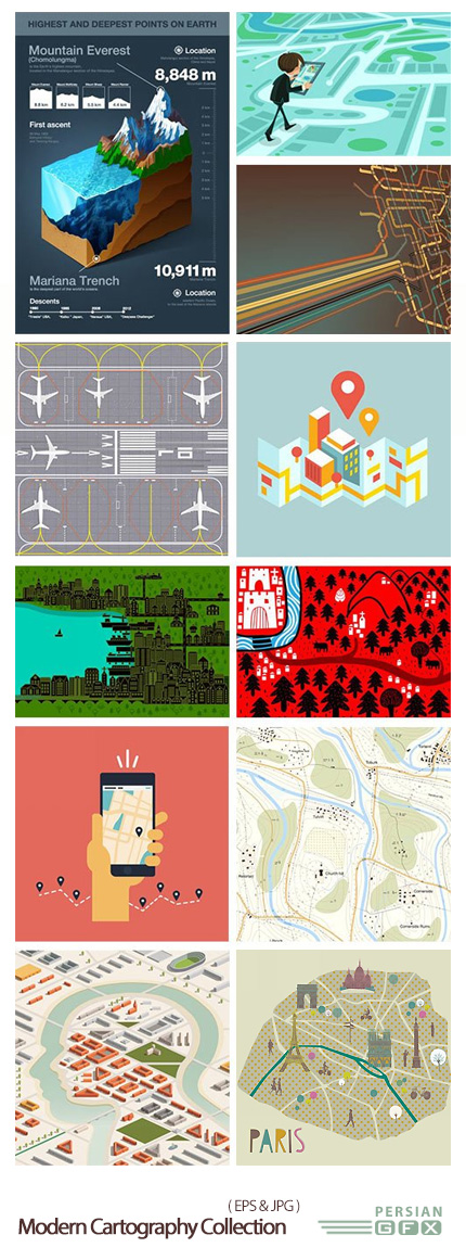 دانلود تصاویر وکتور نقشه نگاری های مدرن - Modern Cartography Collection