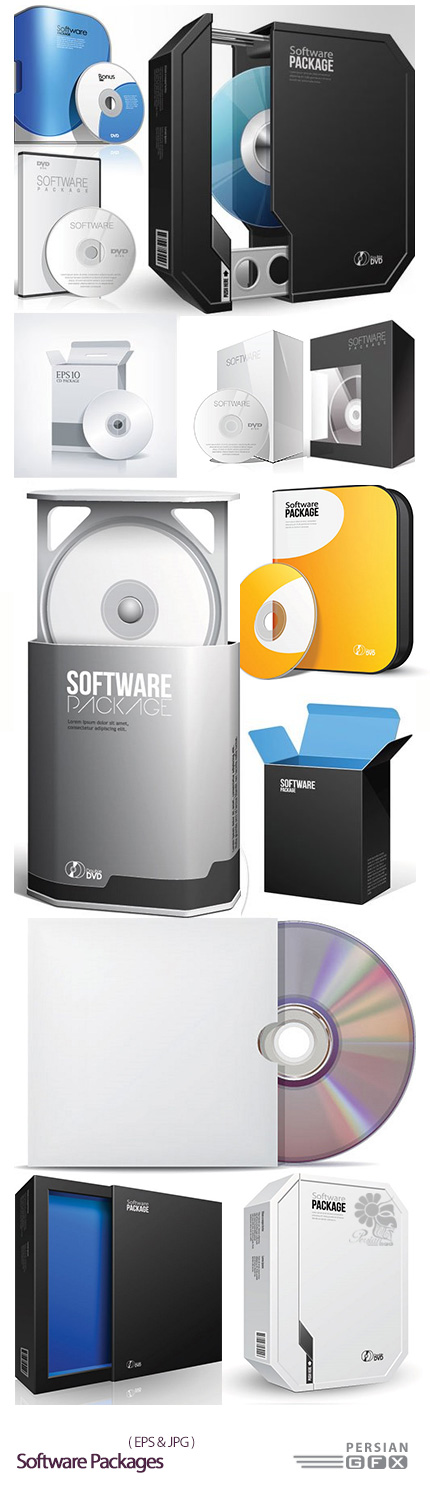 دانلود تصاویر وکتور پکیج یا بسته بندی نرم افزار - Software Packages
