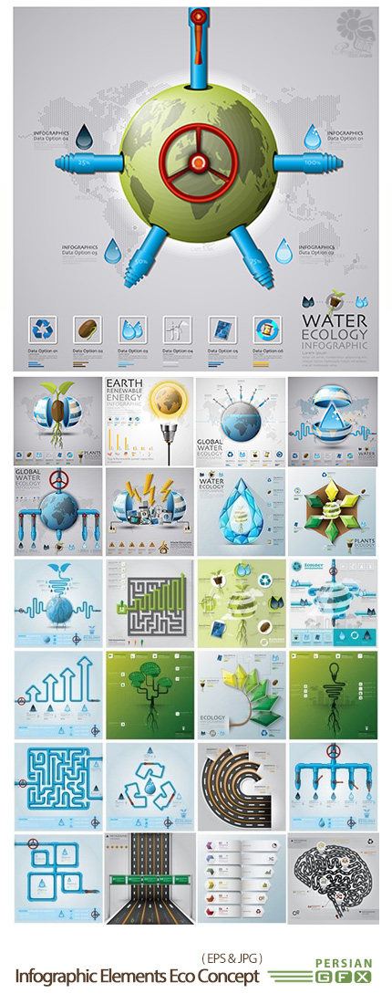 دانلود تصاویر وکتور نمودارهای اینفوگرافیکی اکولوژی - Infographic Elements Eco Concept In Vector From Stock