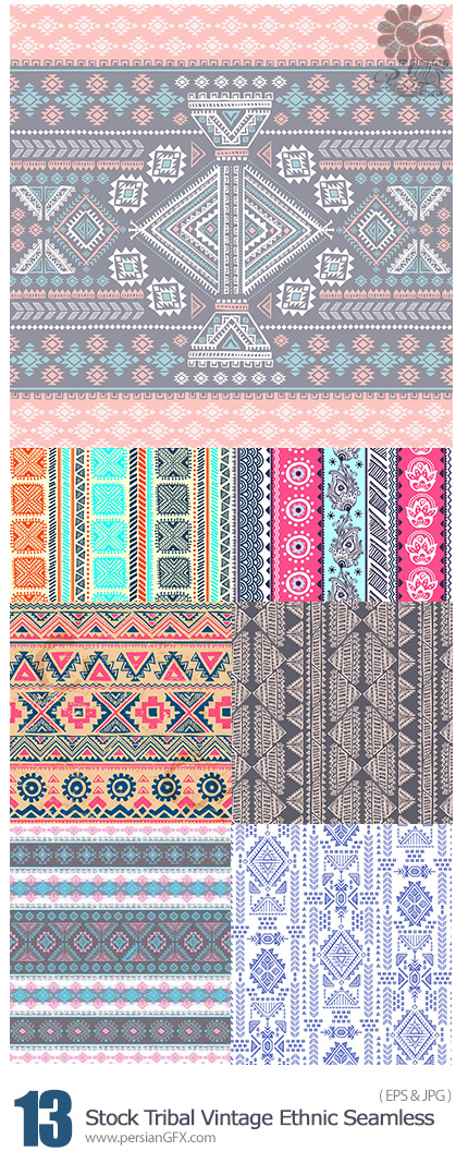 دانلود تصاویر وکتور پترن با طرح های قدیمی قبیله ای - Stock Tribal Vintage Ethnic Seamless For Your Business