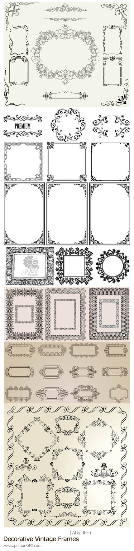 دانلود مجموعه تصاویر وکتور فریم های تزئینی متنوع - Decorative Vintage Frames
