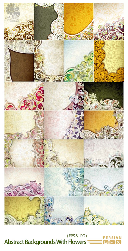 دانلود تصاویر وکتور پس زمینه های انتزاعی با پترن گلدار - Abstract Backgrounds With Flowers Pattern