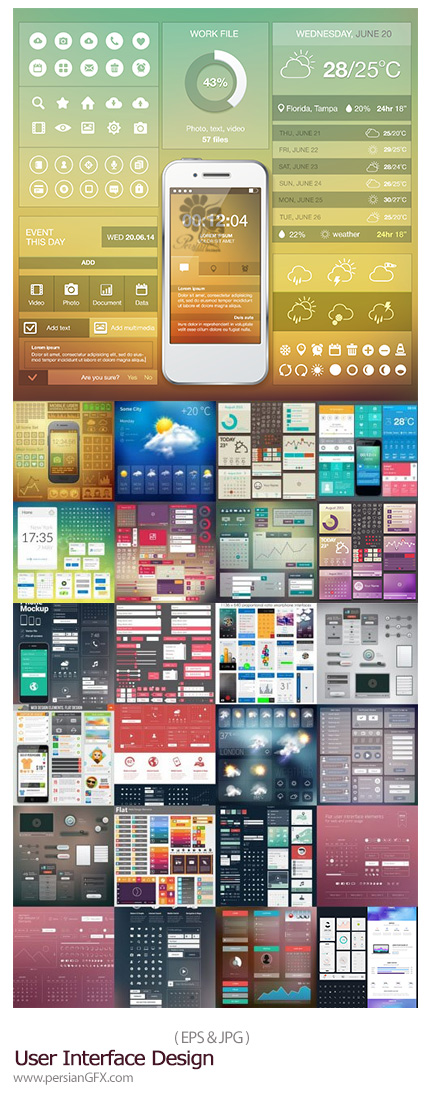 دانلود تصاویر وکتور عناصر طراحی وب موبایل - User Interface Design