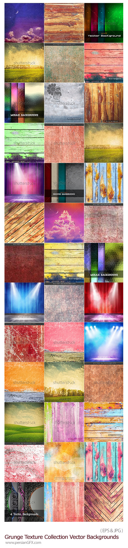 دانلود مجموعه تصاویر وکتور تکسچر متنوع گرانج - Grunge Texture Collection Vector Backgrounds