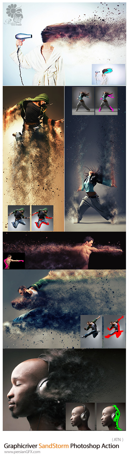 دانلود اکشن فتوشاپ ایجاد افکت طوفان شن و ماسه بر روی تصاویر از گرافیک ریور - Graphicriver SandStorm Photoshop Action