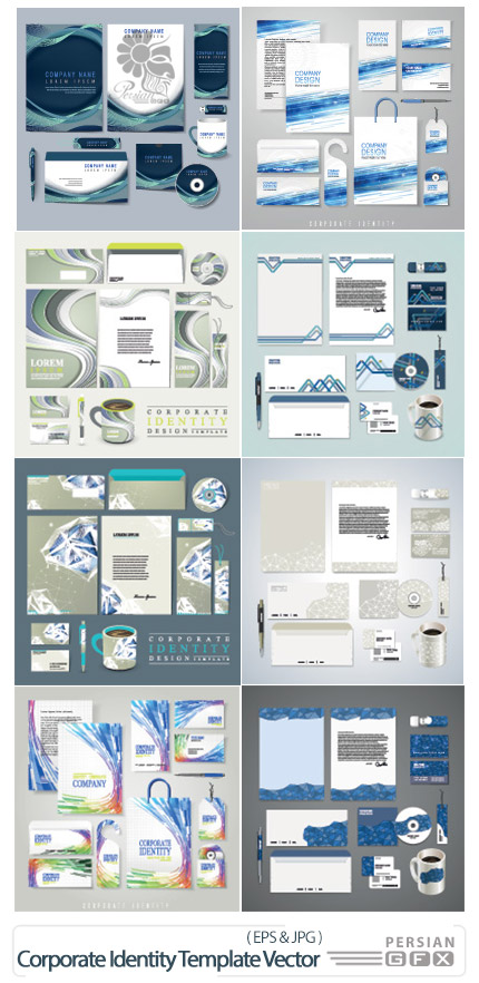دانلود تصاویر وکتور ست اداری، سربرگ، کارت ویزیت، پاکت فانتزی - Corporate Identity Template Vector