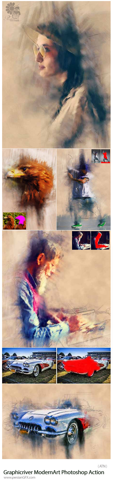 دانلود اکشن ایجاد افکت نقاشی آبرنگی از گرافیک ریور - Graphicriver ModernArt Photoshop Action