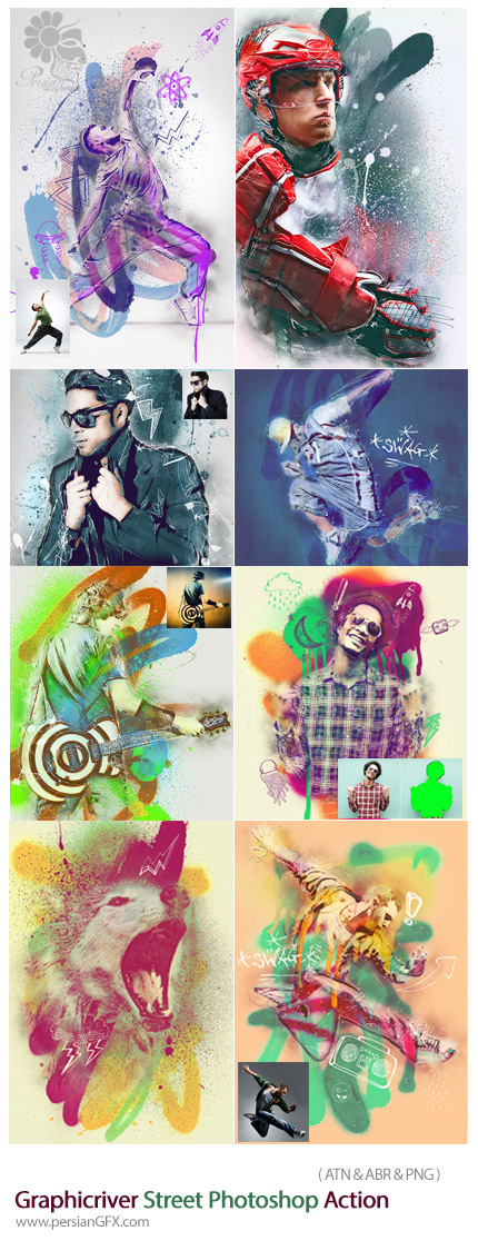 دانلود اکشن فتوشاپ ایجاد افکت نقاشی خیابانی از گرافیک ریور - Graphicriver Street Photoshop Action