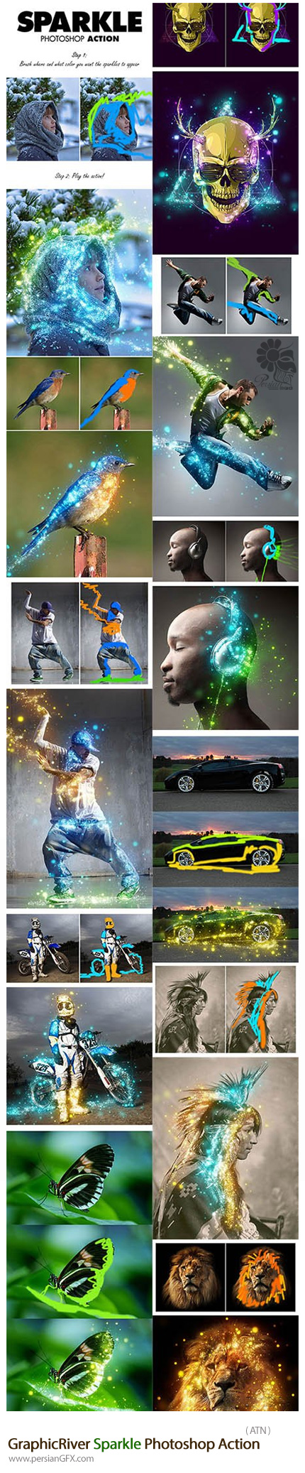 دانلود اکشن فتوشاپ ایجاد افکت درخشان بر روی تصاویر از گرافیک ریور - GraphicRiver Sparkle Photoshop Action