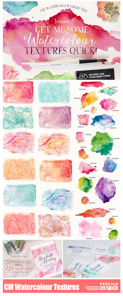 دانلود کلیپ آرت عناصر طراحی تکسچر آبرنگی - CM Watercolour Textures