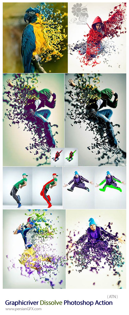 دانلود اکشن فتوشاپ ایجاد افکت حل شدن عکس بر روی تصاویر از گرافیک ریور - Graphicriver Dissolve Photoshop Action
