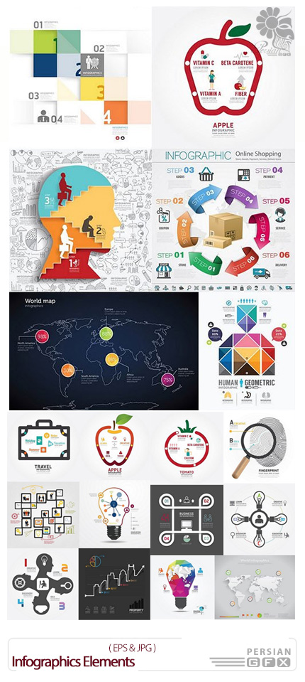 دانلود تصاویر وکتور نمودارهای اینفوگرافیکی متنوع - Infographics Elements
