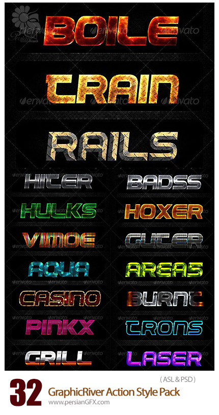 دانلود مجموعه تصاویر لایه باز استایل با افکت های متنوع از گرافیک ریور - GraphicRiver Action Style Pack