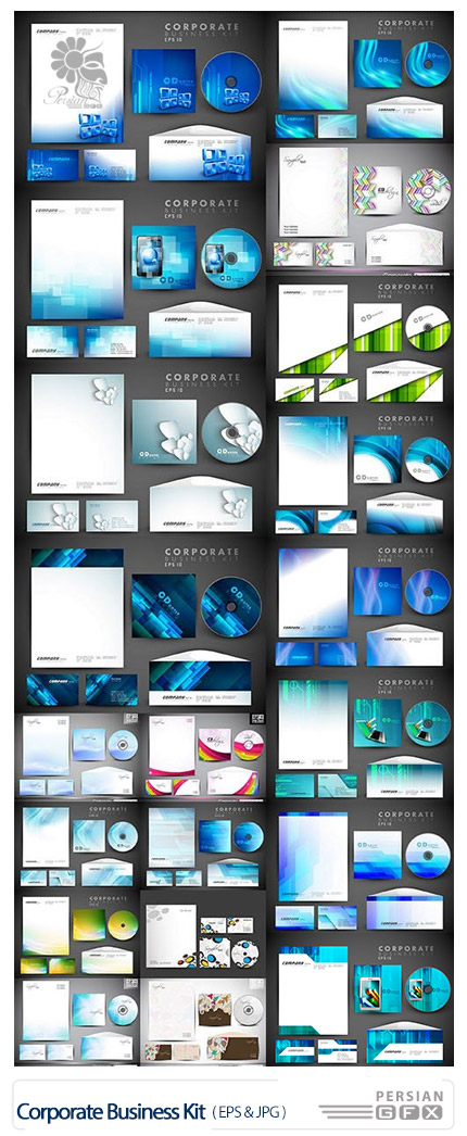 دانلود تصاویر وکتور ست اداری، کارت ویزیت، پاکت فانتزی - Corporate Business Kit