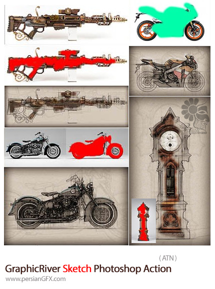 دانلود اکشن فتوشاپ تبدیل تصاویر به طرح اولیه نقاشی با مداد از گرافیک ریور - GraphicRiver Sketch Photoshop Action