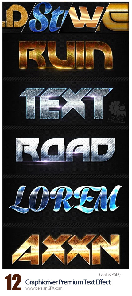 دانلود تصاویر لایه باز استایل با افکت های متنوع از گرافیک ریور - Graphicriver 12 Premium Text Effect