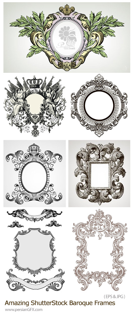 دانلود تصاویر وکتور فریم های تزئینی متنوع از شاتر استوک - Amazing ShutterStock Baroque Frames