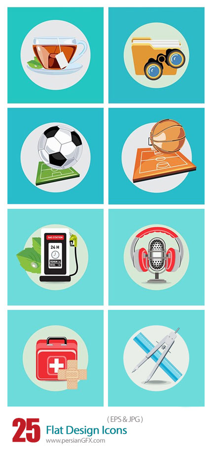 دانلود تصاویر وکتور آیکون های تخت متنوع - Flat Design Icons