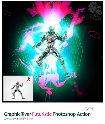 دانلود اکشن فتوشاپ ایجاد افکت فتوریسم و آینده بر روی تصاویر از گرافیک ریور - GraphicRiver Futuristic Photoshop Action