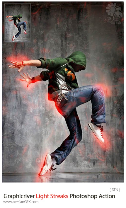 دانلود اکشن فتوشاپ ایجاد افکت رگه های نور بر روی تصاویر از گرافیک ریور - Graphicriver Light Streaks Photoshop Action